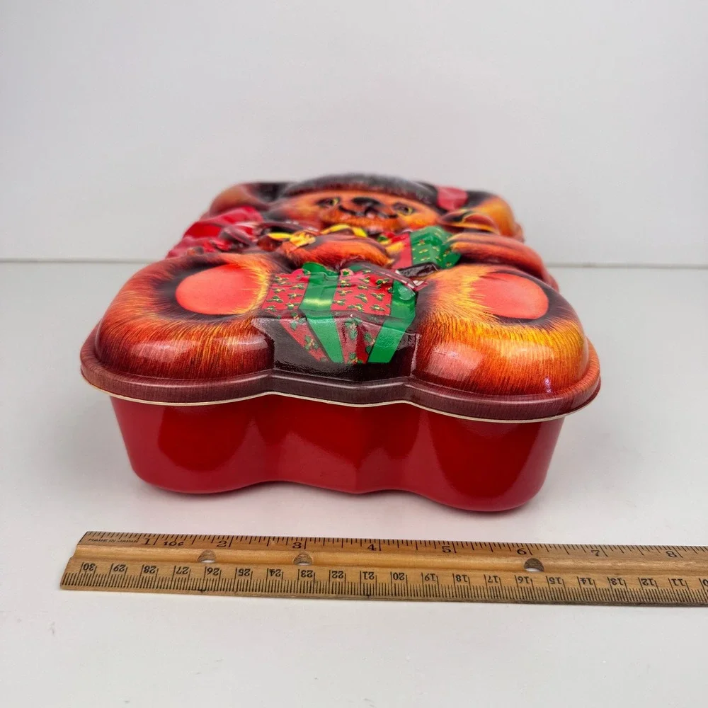 Vtg Teddy‎ Bear Ullman Plastic 3D Collectible Container Christmas Theme w Lid